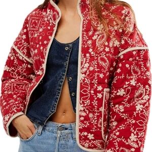Bandana Print Romantic Quilted Jacket Stand Collar Puffer Outerwear Vintage
